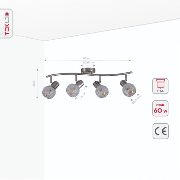 Product dimensions of silver nest matte nickel body semi flush ceiling light s shape 4xe14