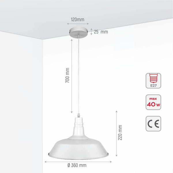 Size and specs of White Metal Step Pendant Ceiling Light with E27 | TEKLED 150-15038