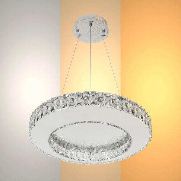 Crystal Chandelier TEKLED Helix Crystal LED Chandelier with Dimpled Chrome Finish 80W--159-18346