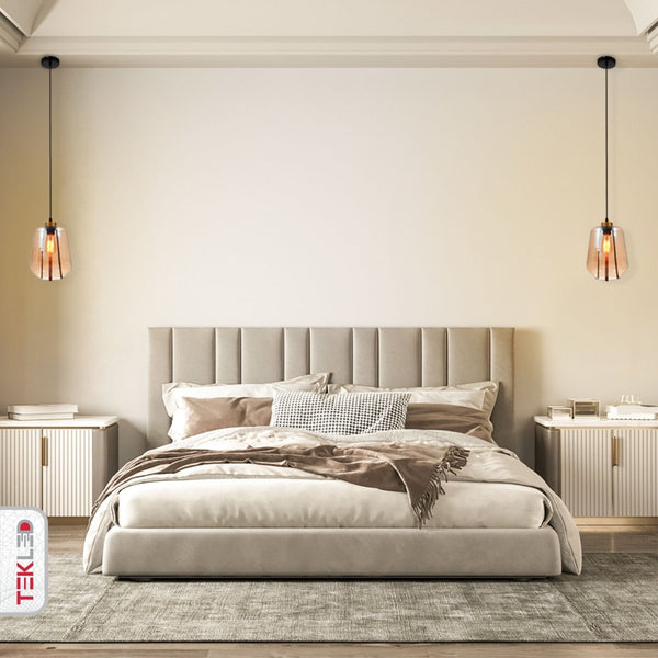 Indoor usage of Amber Glass Schoolhouse Pendant Light L with E27 Fitting | TEKLED 159-17350