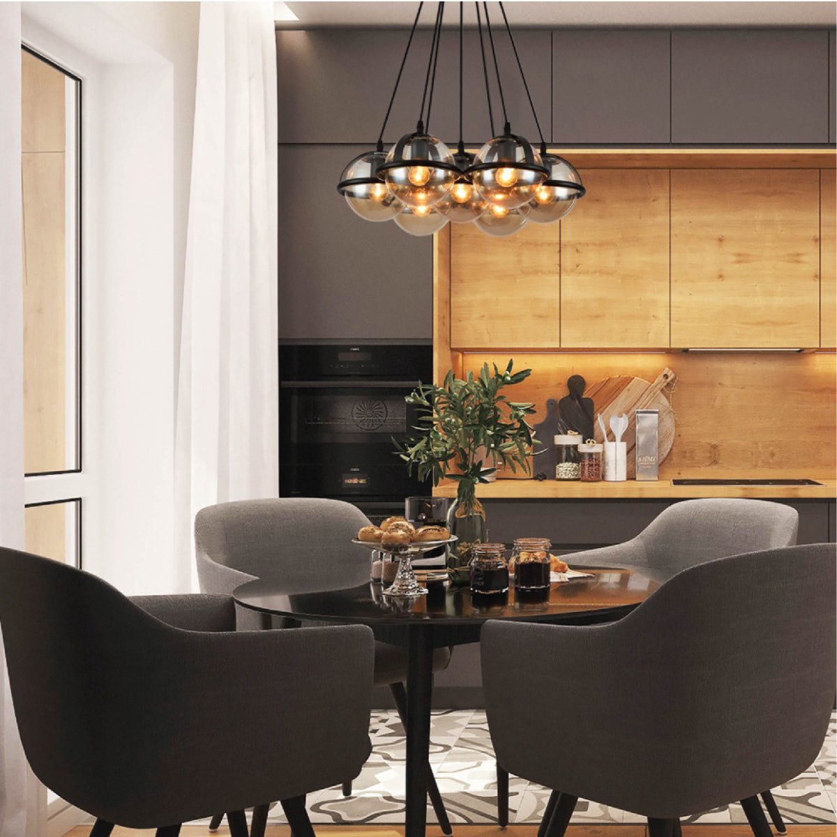 Indoor usage of Amber Globe Glasses Daisy Modern Ceiling Light with 7xE27 Fittings | TEKLED 150-18105