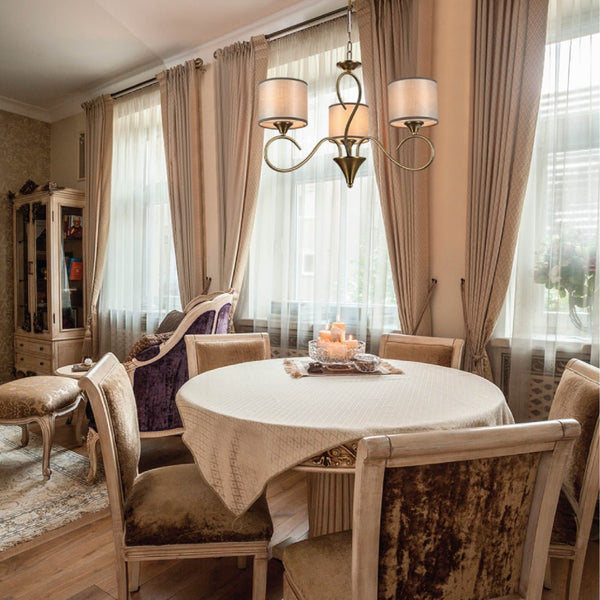 Indoor usage of Antique Brass Arm Grey Cylinder Shaded Candle Vintage Chandelier Ceiling Light with E27 Fittings | TEKLED 159-17702