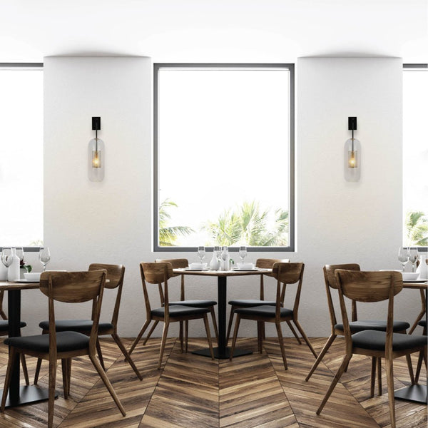 Indoor usage of Clear Cylinder Glass Gold Cage Black Body Wall Light with E27 Fitting  | TEKLED 151-19735