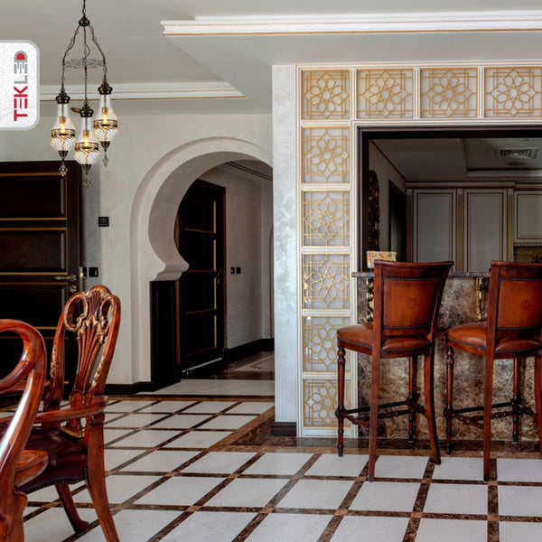 Interior application of Moroccan Style Antique Brass and Clear Glass Ceiling Oriental Chandelier with 3xE27 | TEKLED 158-19555