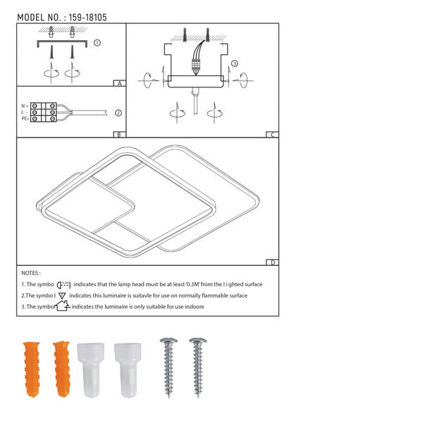 Technical specs of Intersecting Squares LED Flush Ceiling Light 159-18105