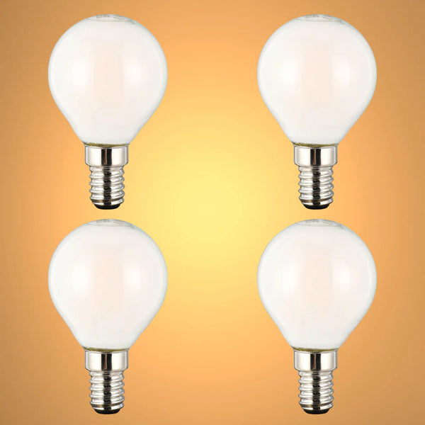 4 pack of golf ball p45 E14 small edison screw 4w 2700k warm white milky glass led filament bulbs