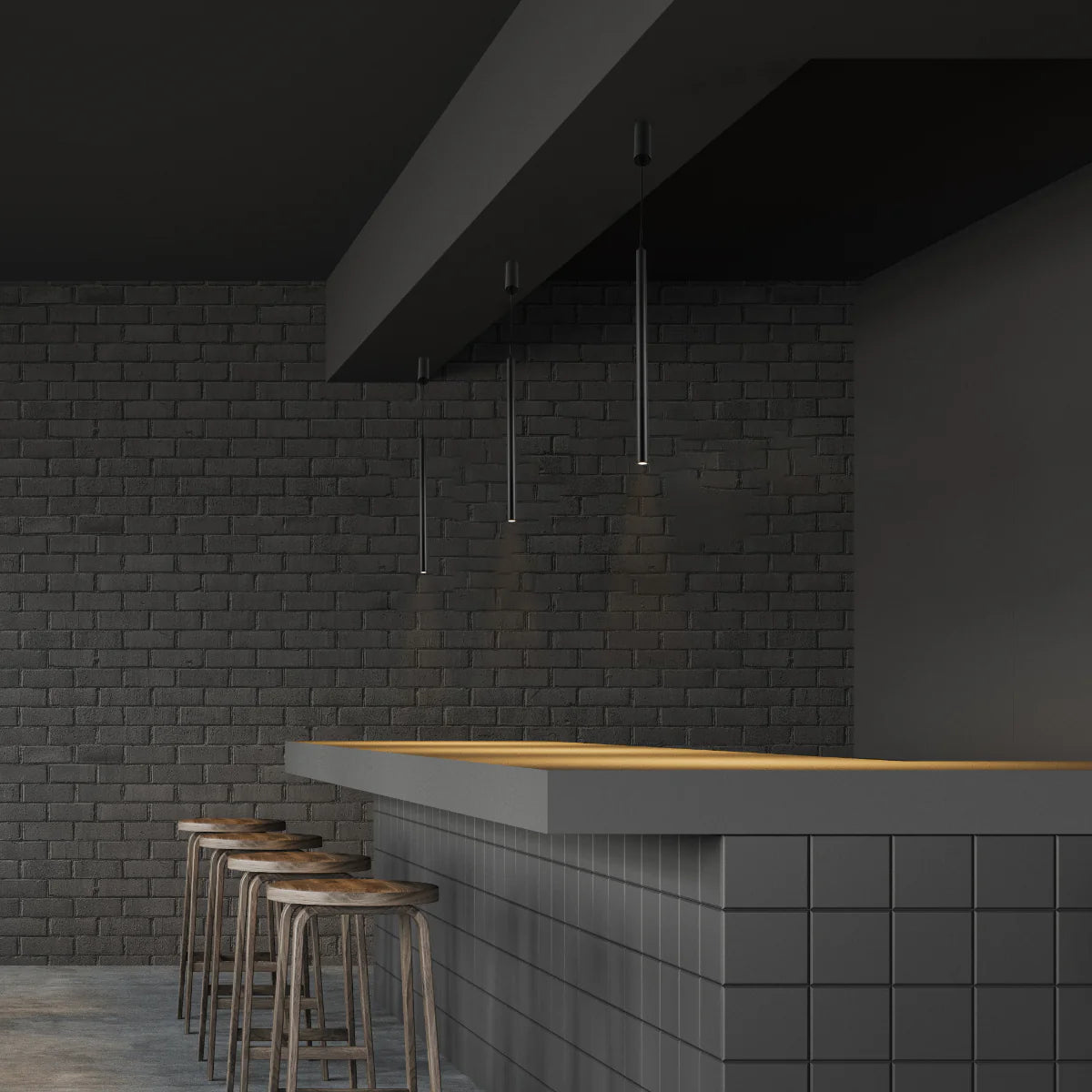 Integrated LED Modern Cylinder Pendant Ceiling Light Suspended Downlight Black - D30 mm on top of a bar stand