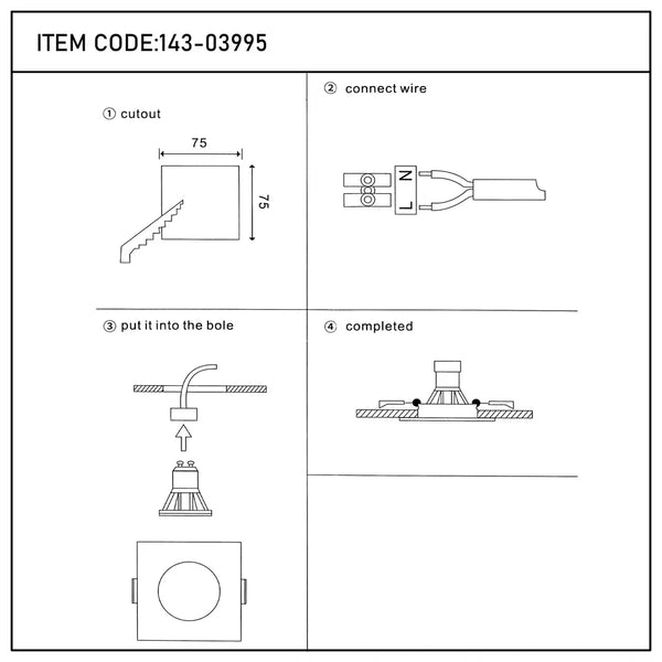 User manual for Lunar Low-Glare Square Fixed Recessed GU10 Downlight-143-03995
