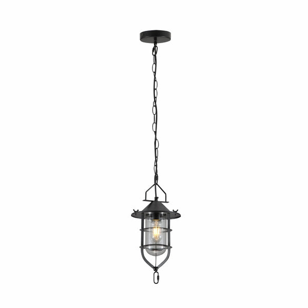 Main image of Black Nautical Industrial Caged Flat Shade Small Glass Metal Ceiling Pendant Light with E27 Fitting  | TEKLED 150-18370
