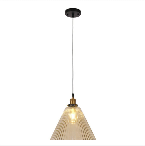 Amber glass funnel striped pendant light with e27 fitting main