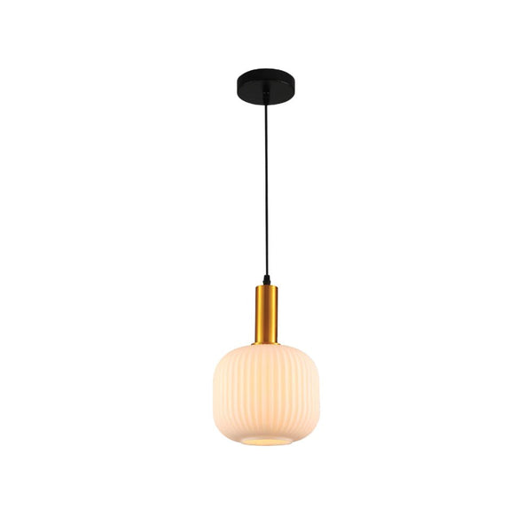 Main image of Sawyer Ribbed Fluted Reeded Maloto Lantern Green Opal Purple Amber Glass Pendant Ceiling Light E27 Gold Metal Top | TEKLED 150-18720