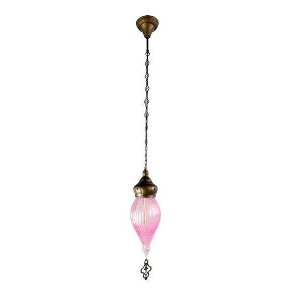 Main image of Moroccan Style Antique Brass and Pink Glass Pendant Light E27 | TEKLED 158-195584