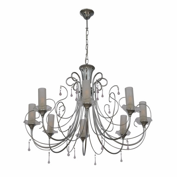 Main image of Opal Cylinder Glass Chrome Metal 8 Arm Chandelier with 8xE14 Fitting | TEKLED 158-17818