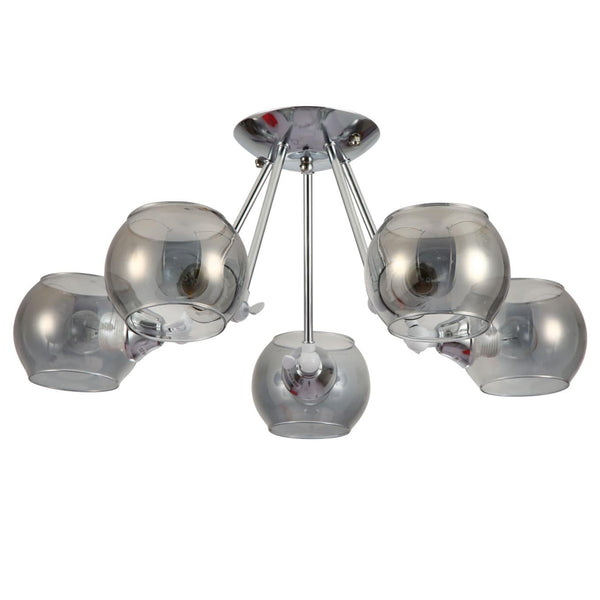 Main image of Smoky Cut-out Globe Glass Hinged Chrome Metal Semi Flush Ceiling Light 159-17586 | TEKLED 159-17586