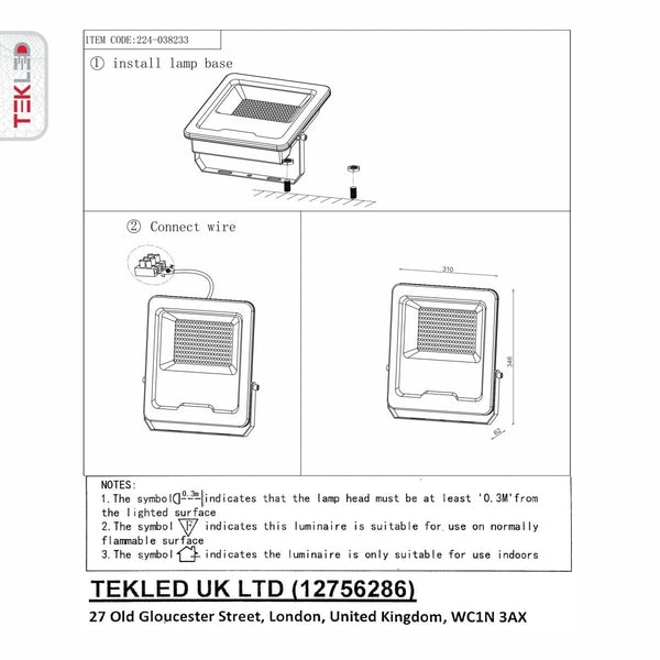 User manual for LED Floodlight SMD 3030 Uk 150W Cool White 4000K IP65