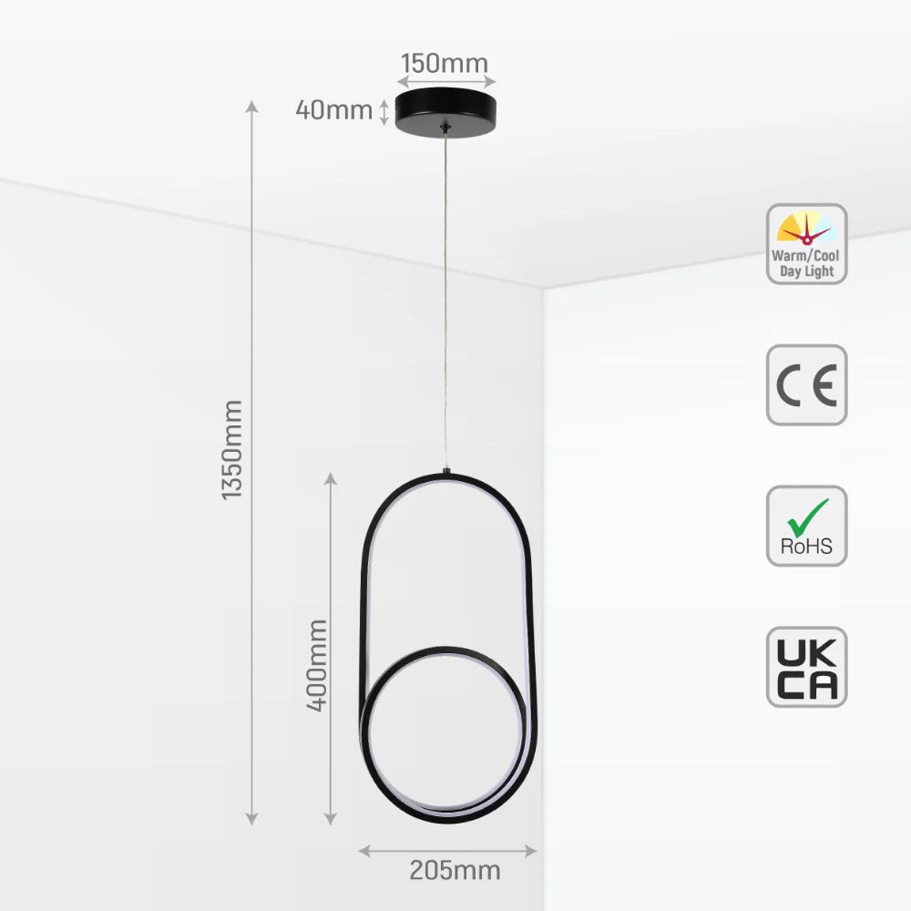 Mavey Modern Nordic Bedside LED Pendant Light Black CCT Changeble 5