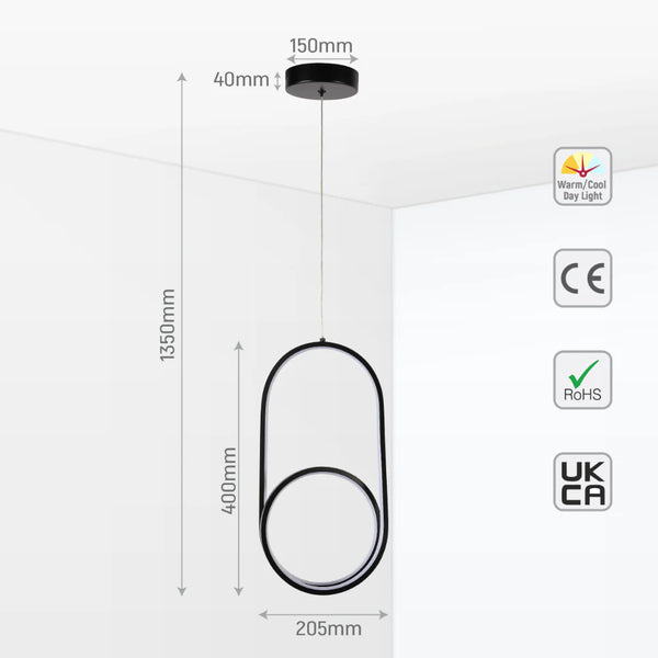 Mavey Modern Nordic Bedside LED Pendant Light Black CCT Changeble 5