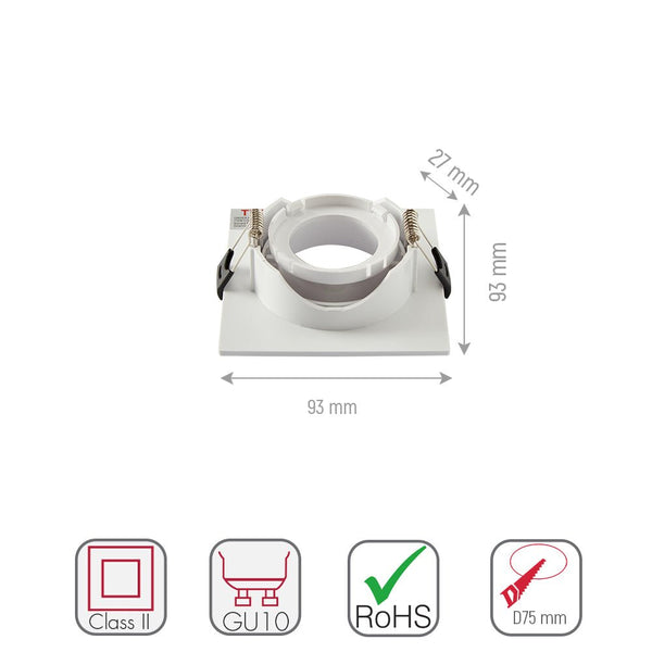 Size and specs of Rectangle Polycarbonate Tilt Recessed Downlight GU10 White or Black Single Double Triple | TEKLED 164-03023