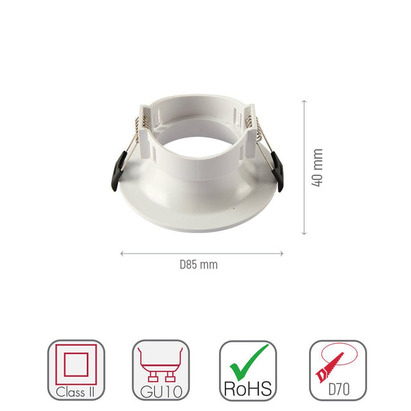 Size and specs of Round Anti Glare Polycarbonate Recessed Downlight GU10 White or Black | TEKLED 164-03005