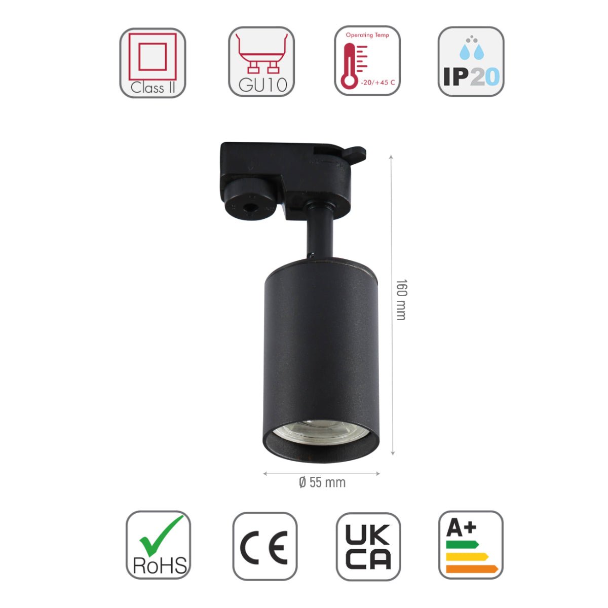 Size and specs of Tracklight Single Line Spotlight For GU10 Black S | TEKLED 174-03982