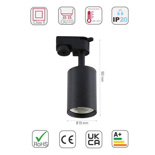 Size and specs of Tracklight Single Line Spotlight For GU10 Black S | TEKLED 174-03982