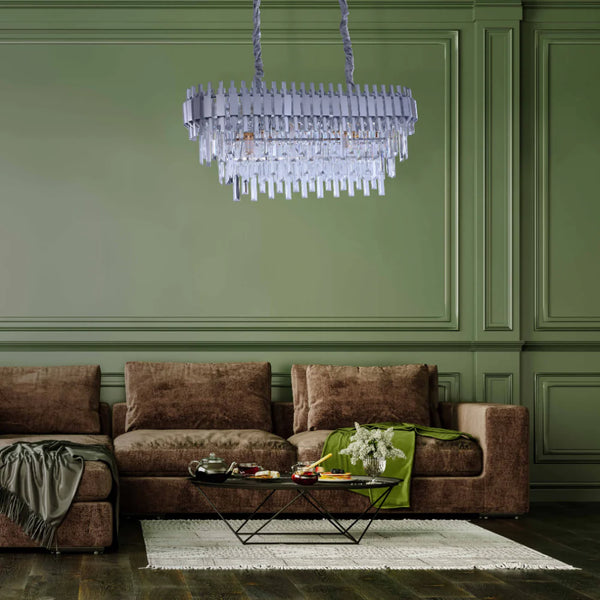 Living room kitchen bedroom use of Metropolitan Square Beam Design Tiered Crystal Modern Chandelier Ceiling Light | TEKLED 159-18046