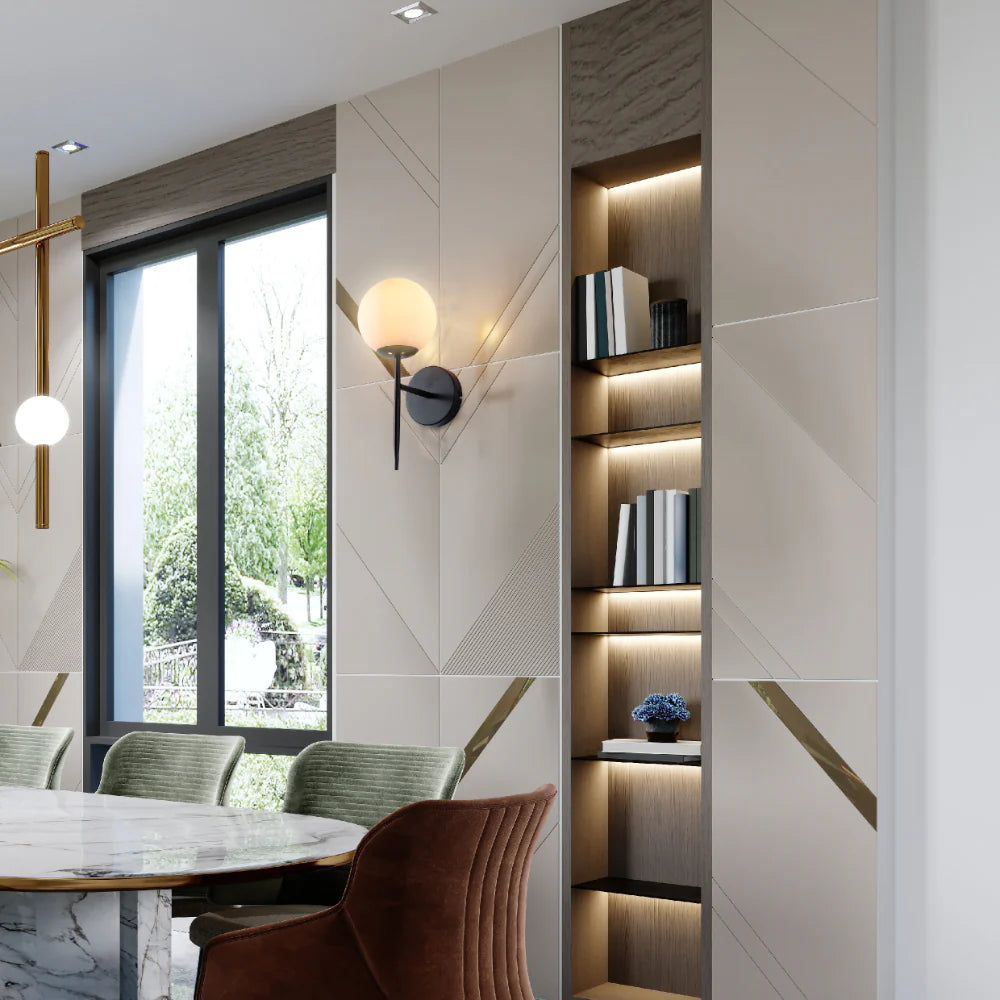 Mid-century Nordic Globe Sconce Modern Wall Light Black in meeting room, study room