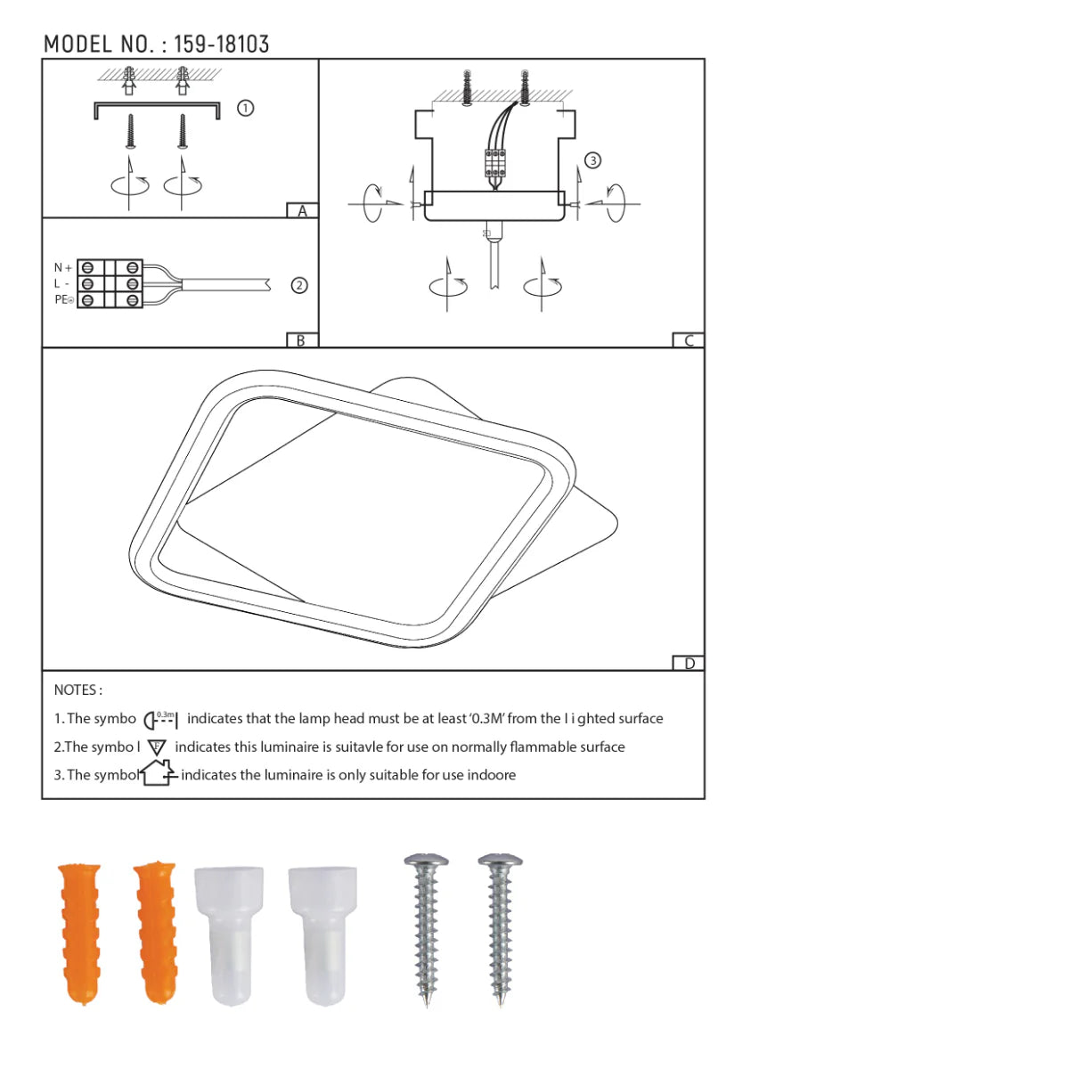 Technical specs of Modern Asymmetric LED Flush Ceiling Light 159-18103