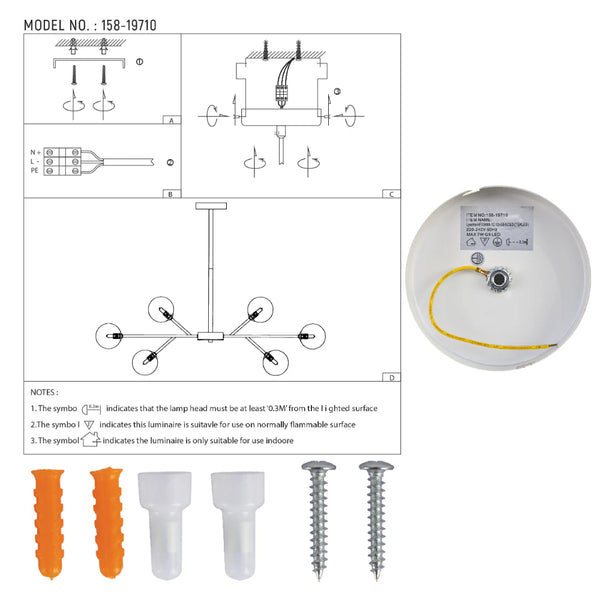 User manual for Modern Gold Ceiling Light with Double-Layered Globes | TEKLED 158-19710