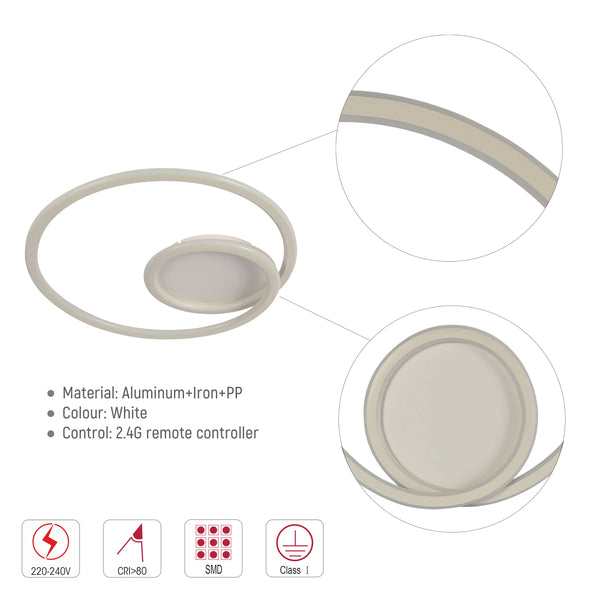 Modern Spiral LED Ceiling Light CCT Tunable and Dimmable with Remote 72W, LED Flush Ceiling Light, TEKLED