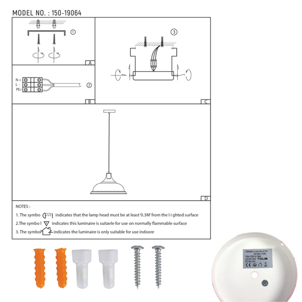Technical specs of Modern Step Pendant Light - 38cm Metal Shade in Varied Hues 150-19064