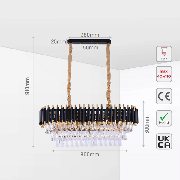 Size and tech specs of Orbit Glow Design Tiered Crystal Modern Chandelier Ceiling Light | TEKLED 159-17888