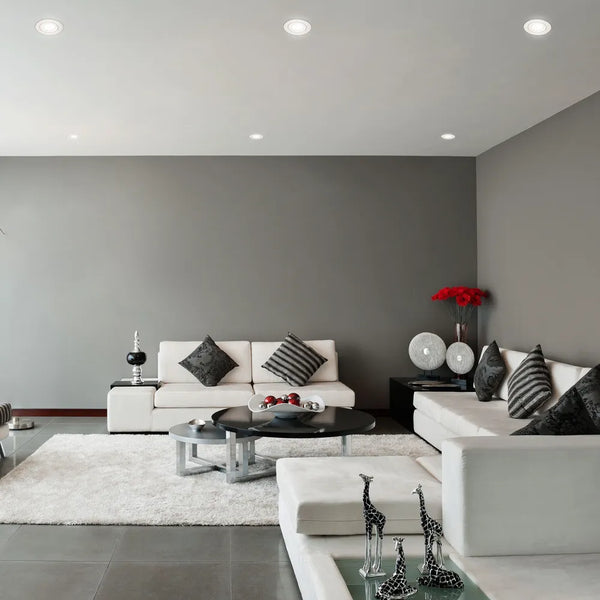 Sleek GU10 recessed downlight fixture illuminating a modern kitchen with minimalist decor, enhancing ambience and functionality.143-03999