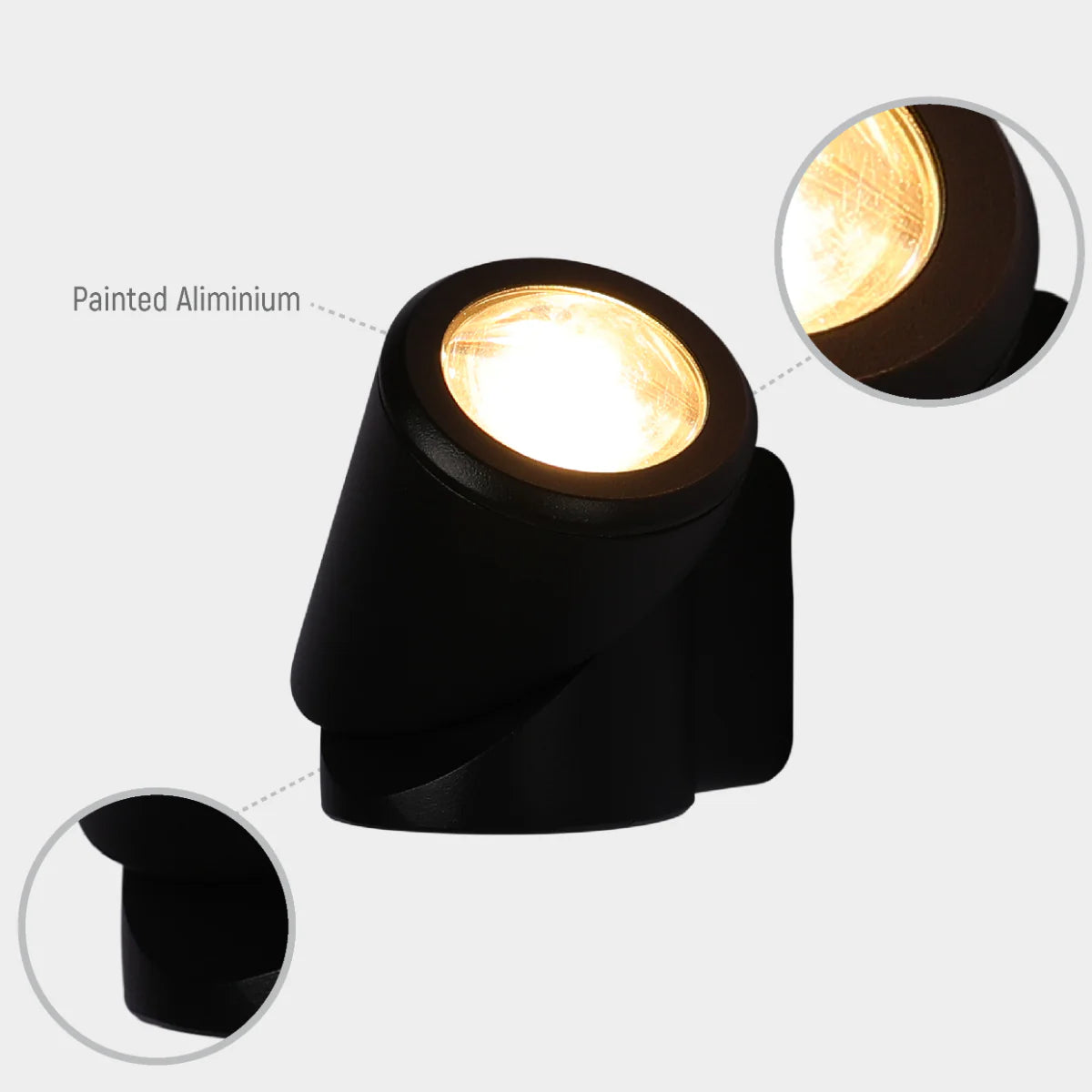Lighting properties of Rotatable Cylinders  Outdoor LED Wall Light Black 3000K Narrow Beam 182-034150