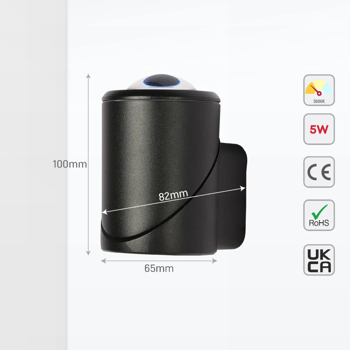 Size and certifications of Rotatable Cylinders  Outdoor LED Wall Light Black 3000K Narrow Beam 182-034150