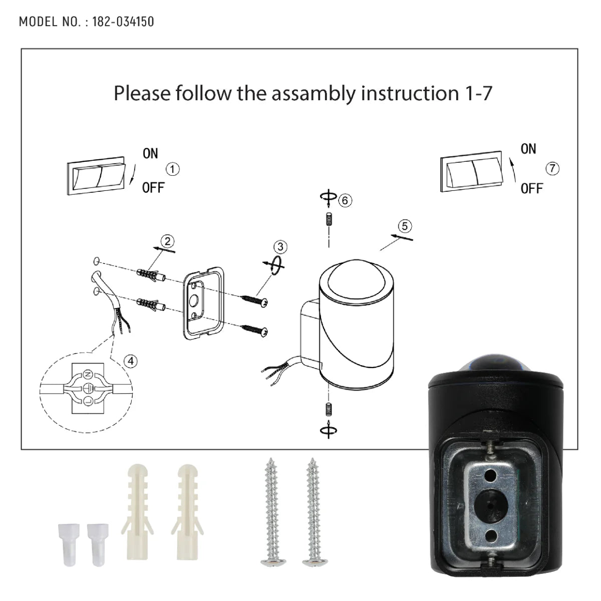 Technical specs of Rotatable Cylinders  Outdoor LED Wall Light Black 3000K Narrow Beam 182-034150