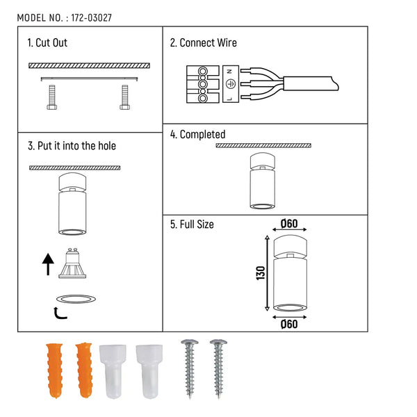 User manual for Rotatable & Tiltable GU10 Surface Mounted Downlight-172-03027