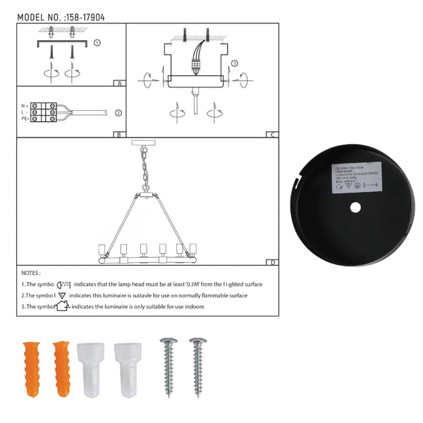 User manual for Rustic Charm Jute-Wrapped Circle Chandelier | 6-Light Artisanal Accent Fixture | TEKLED 158-17904