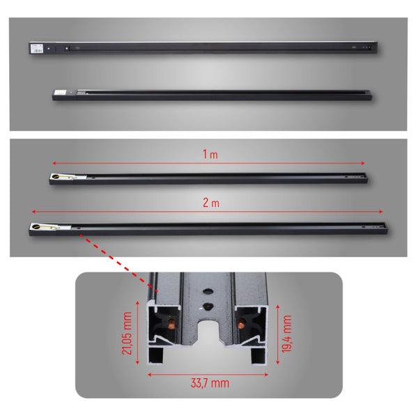 Size of Track for 2 Conductor Tracklight adaptors 1m or 2m Black or White Halo Type | TEKLED 175-15200