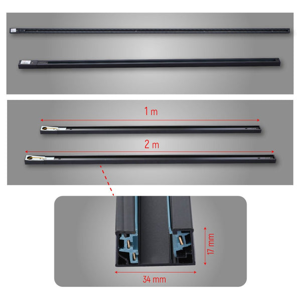 Size of Track for 3 Conductor Tracklight adaptors 1m or 2m Black or White Halo Type | TEKLED 175-15202