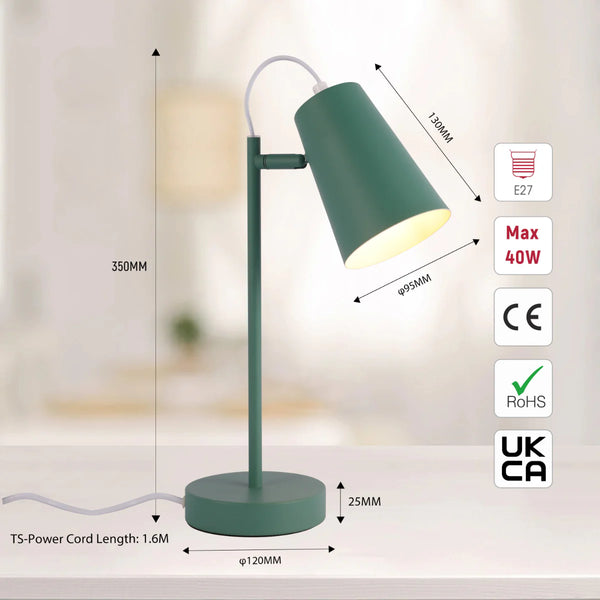Size and certifications of Sleek Cut Cone Desk Lamp in Vibrant Colors - Modern Elegance 130-03670
