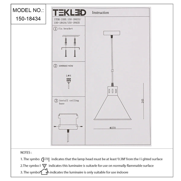 Technical specs of  Sleek Industrial Cone Pendant Light 150-18434