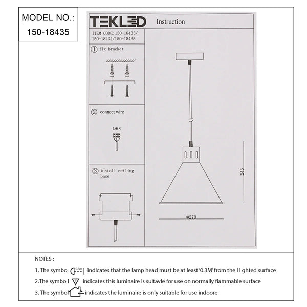 Technical specs of  Sleek Industrial Cone Pendant Light 150-18435