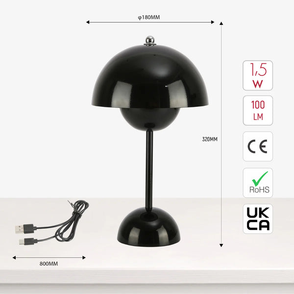 Size and certifications of Spherical Harmony LED Table Lamp – Dual-Color Elegance 130-03732