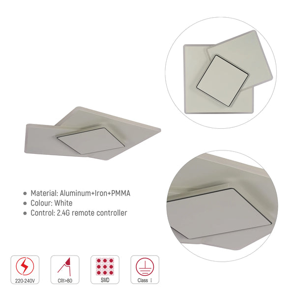 Staggered Trio Square LED Ceiling Light, CCT Tunable with Remote, 72W, Flush Mount, LED Flush Ceiling Light, TEKLED