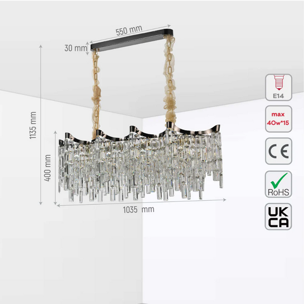 Size and tech specs of Star Crystal Chandelier Ceiling Light | TEKLED 159-18081