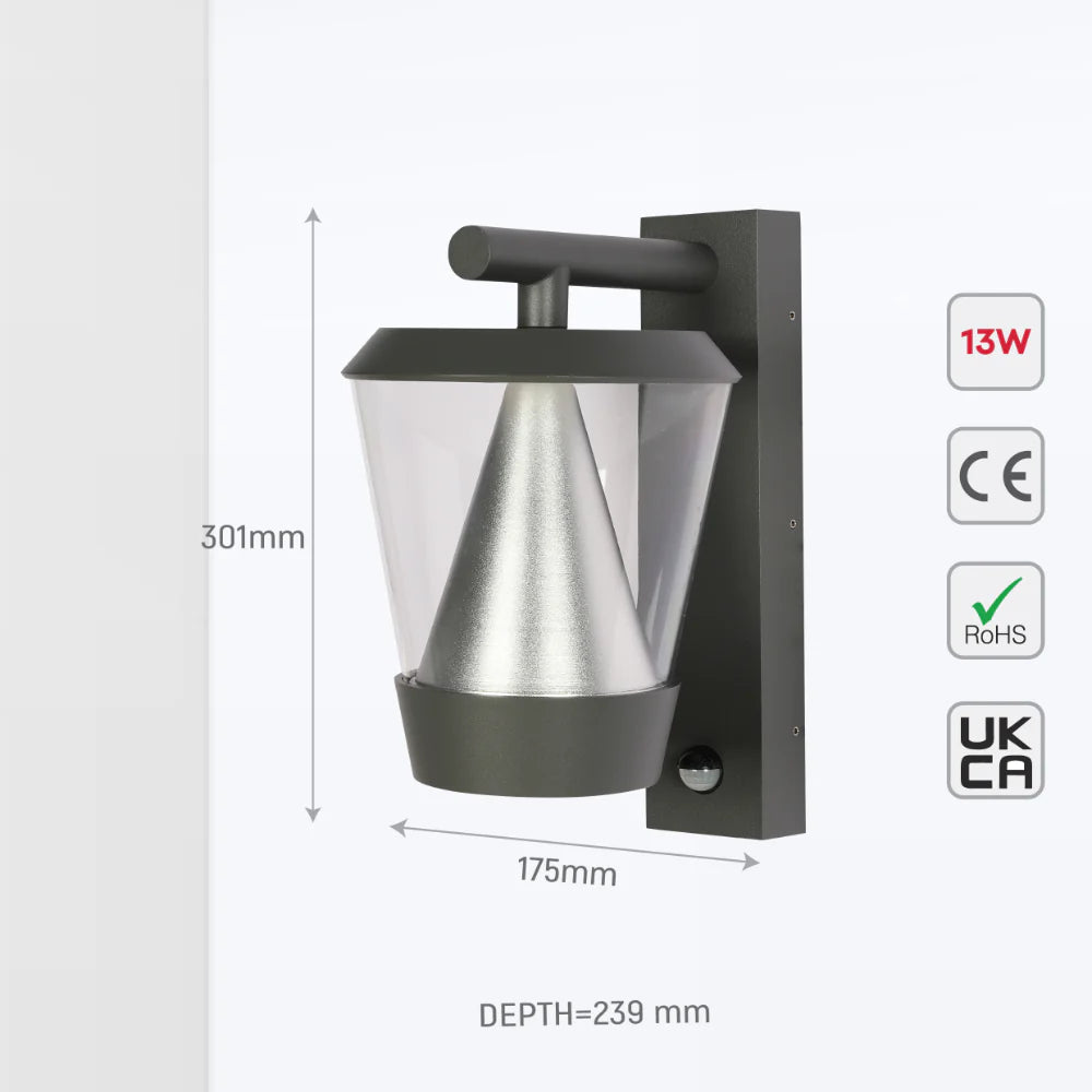 Tiany LED Outdoor Lantern Wall Light 13W 4000K 10