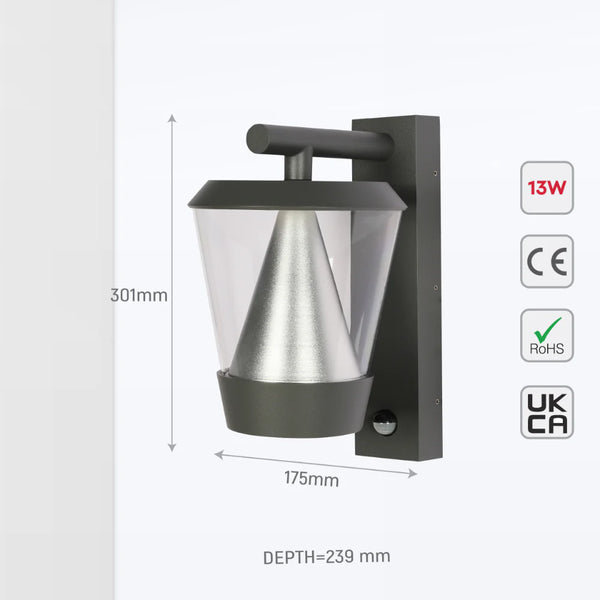 Tiany LED Outdoor Lantern Wall Light 13W 4000K 10