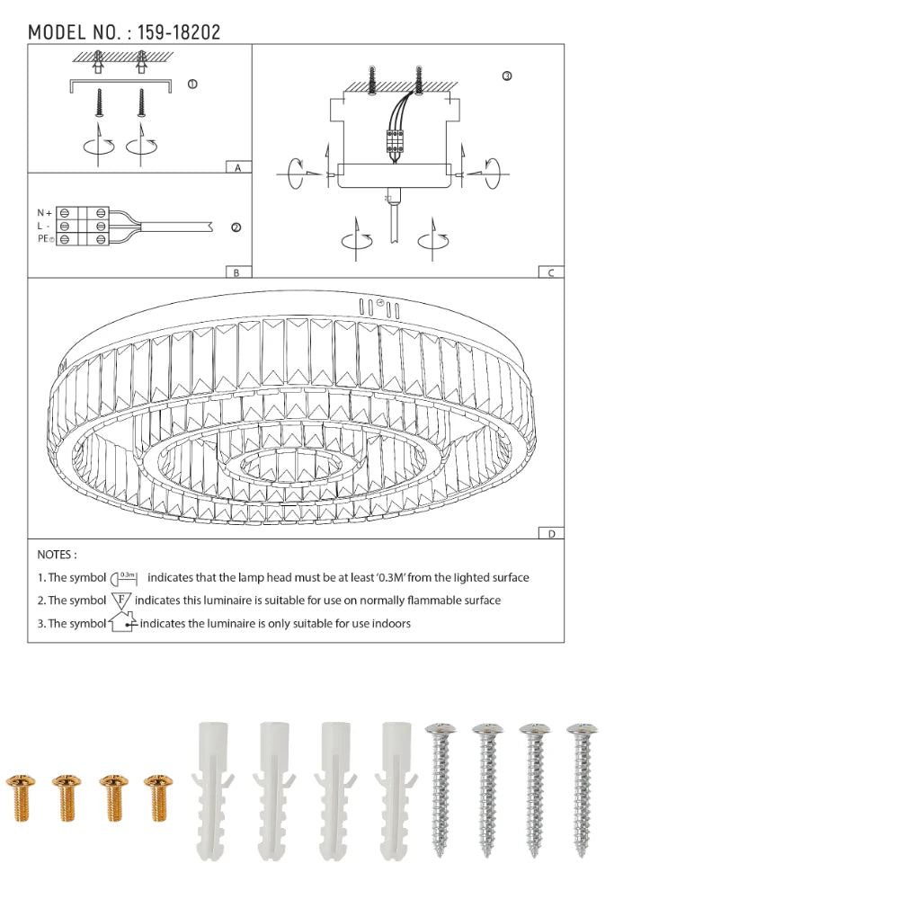 Triple Nested Ring Crystal Flush Ceiling Chandelier Light with Remote Control 3 Colour D600mm 8