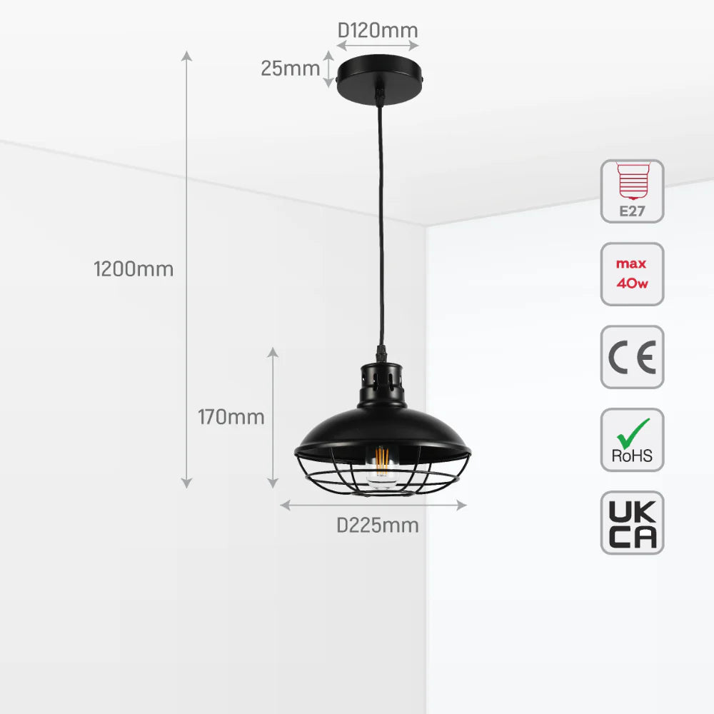 Urban Revive Caged Factory Ceiling Pendant Light Black 9